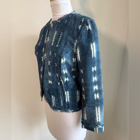 ANTHROPOLOGIE JIL SHIBORI GREYLIN DENIM PATTERNED BLAZER BLUE XS - Picture 5 of 7